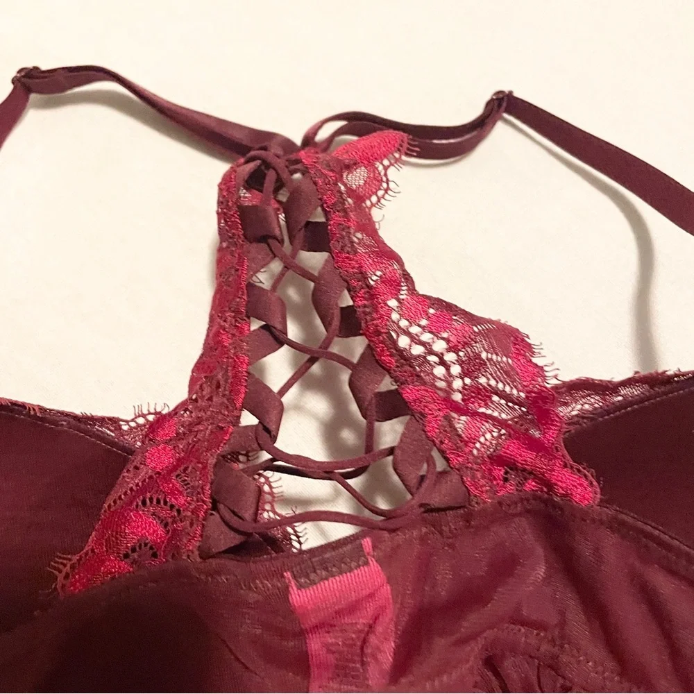 La Senza Burgundy Lace & Mesh Flyaway Babydoll Size M - Picture 11 of 15